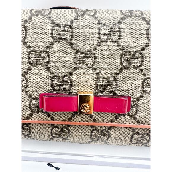GUCCI GG Supreme Ribbon Beige Pink Orange Long Wallet Converted - Picture 4 of 15